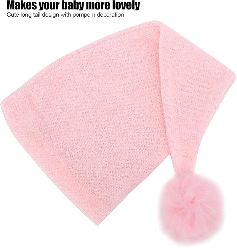 Roseate Baby Knitted Hat With Long Tail Pompom Newborn Photo Prop 0 1 Month - Image 2